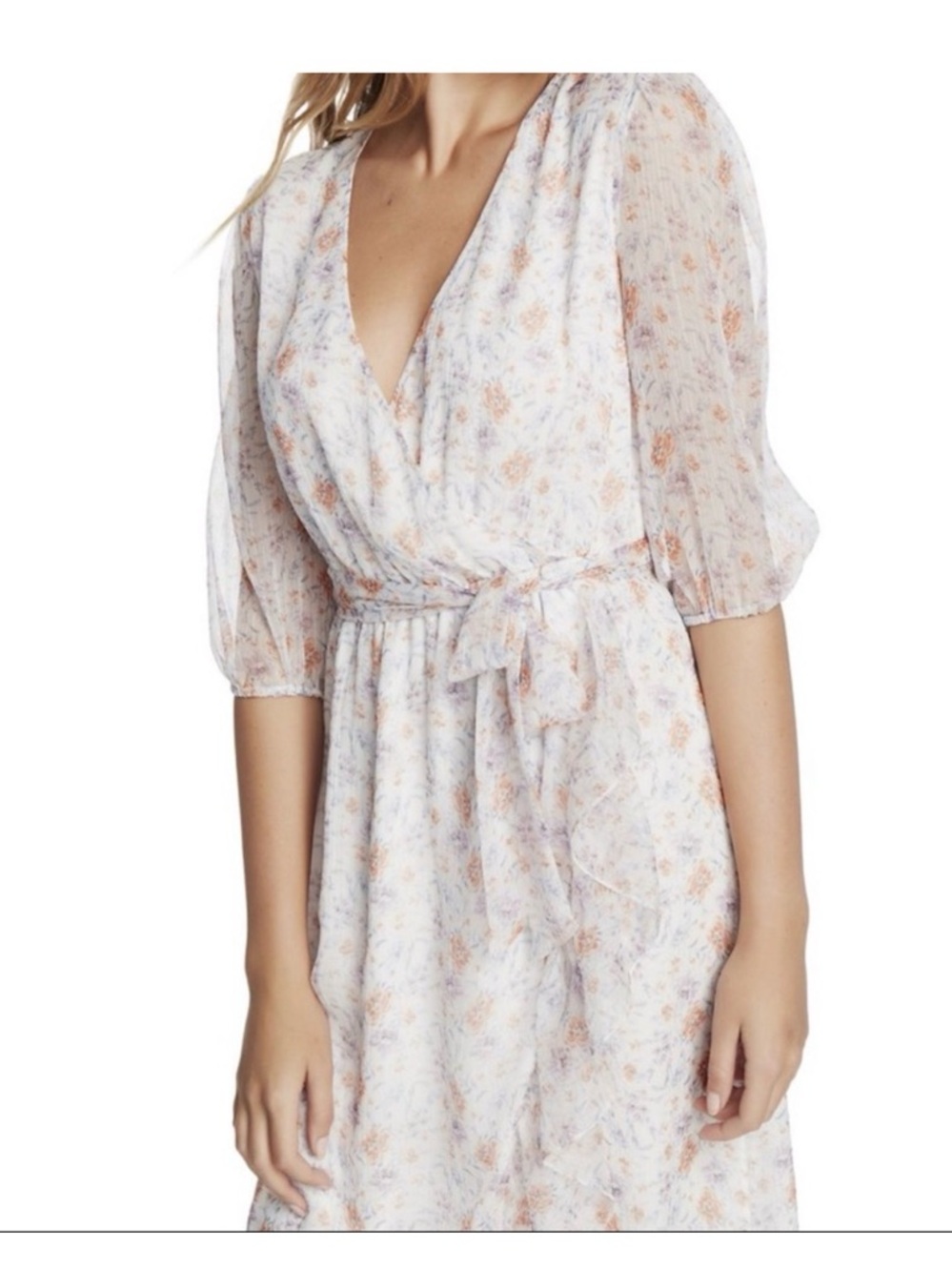 1. State White Floral Maxi Dress with Soft Peach Accents